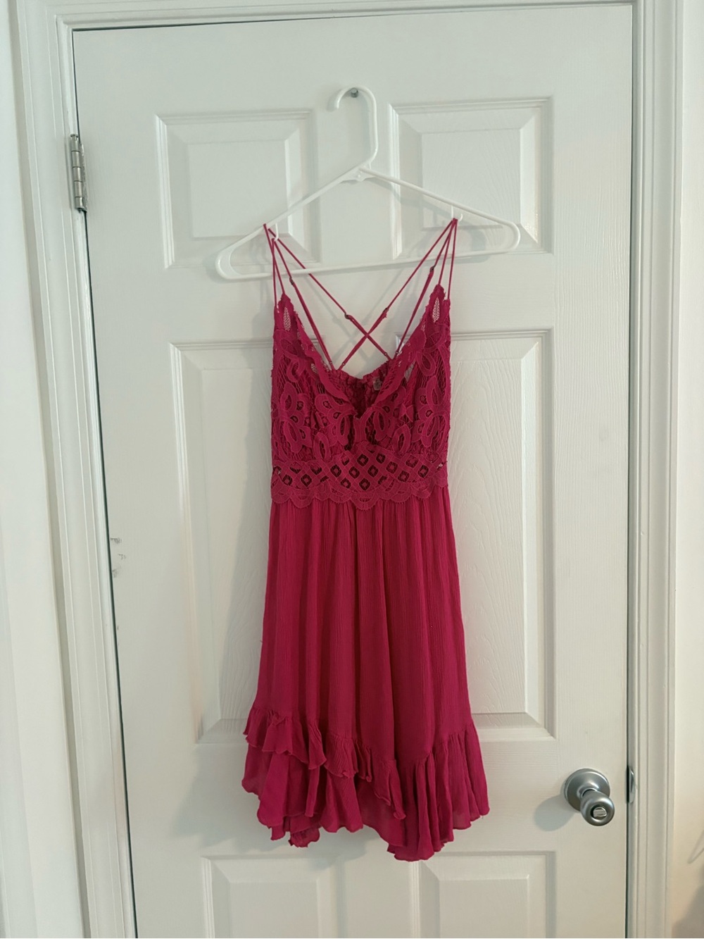 Free People FP Adella Lace Slip Mini Dress- Fuchsia
